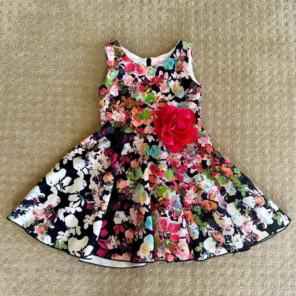 LIKE NEW Zoe LTD Girls’ Black Floral Sleeveless Dress With Flower Detail, Size 7